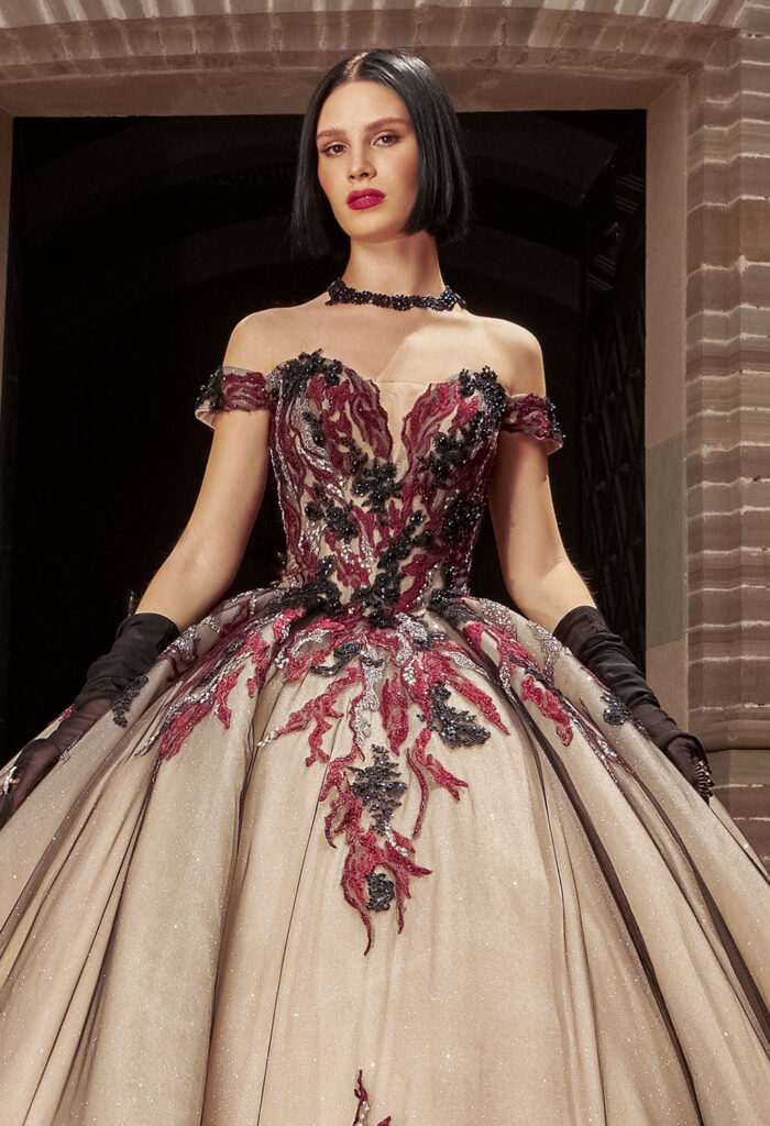 Vestido Cruela Negro con Rojo y Gris 