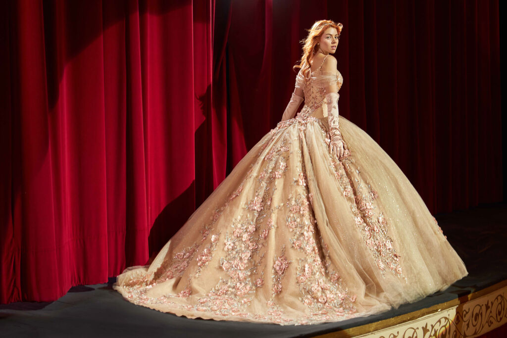Vestido para XV Años Champagne con Palo de Rosa