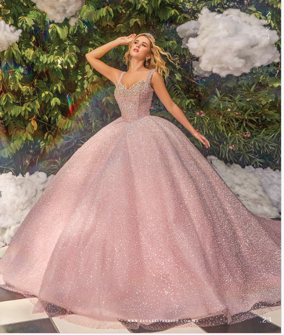 Vestido Color Rosa con Brillo para Quince Años