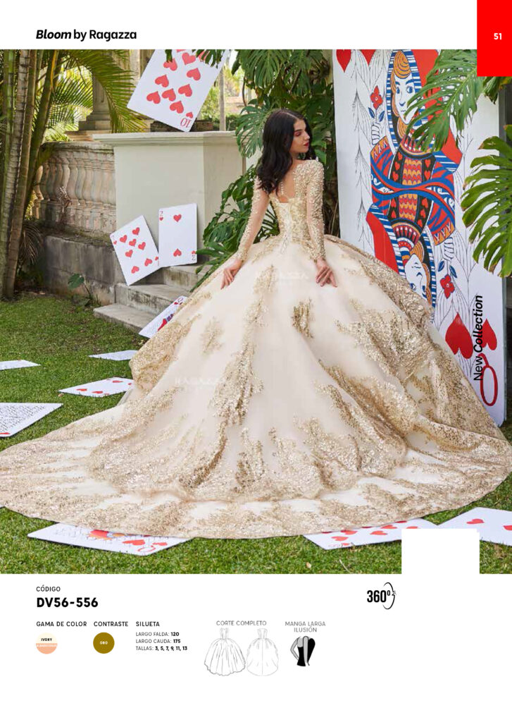 Vestido Dorado con Manga Larga para XV