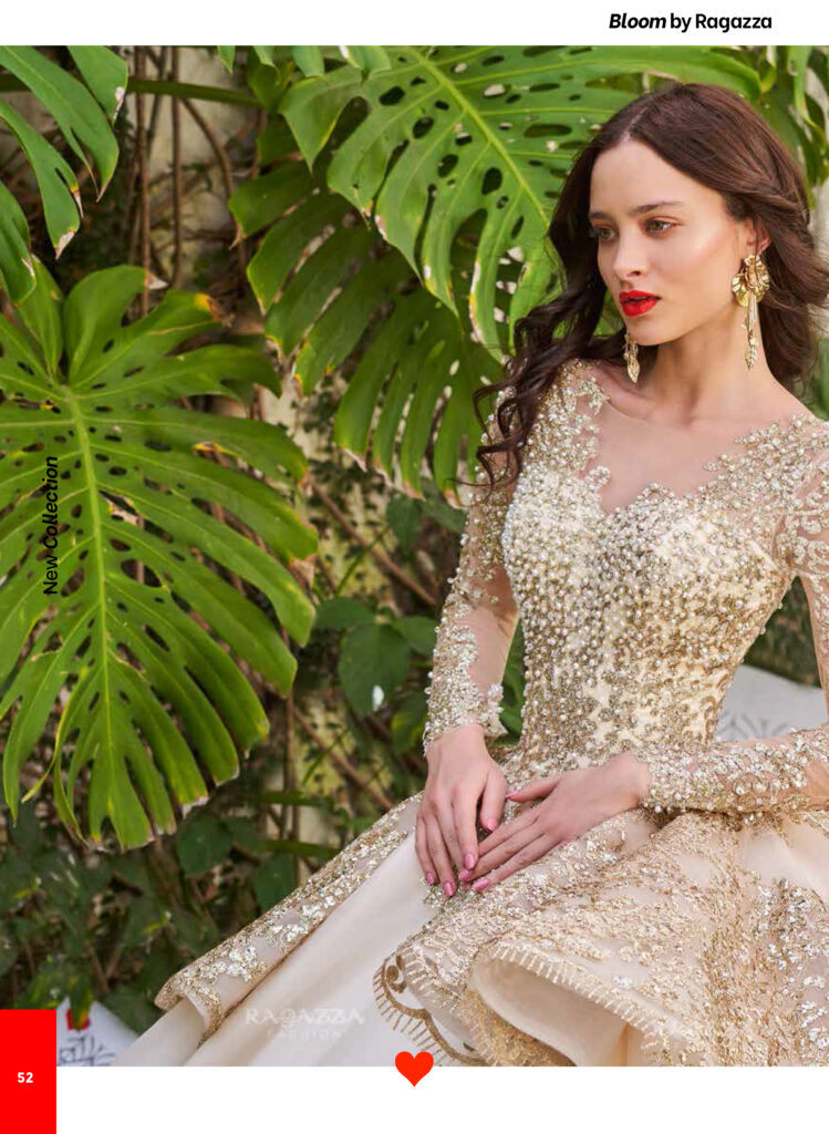 Vestido Dorado Manga Caida para Quinceañera